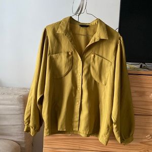 vintage chartreuse green button up balloon sleeve shirt